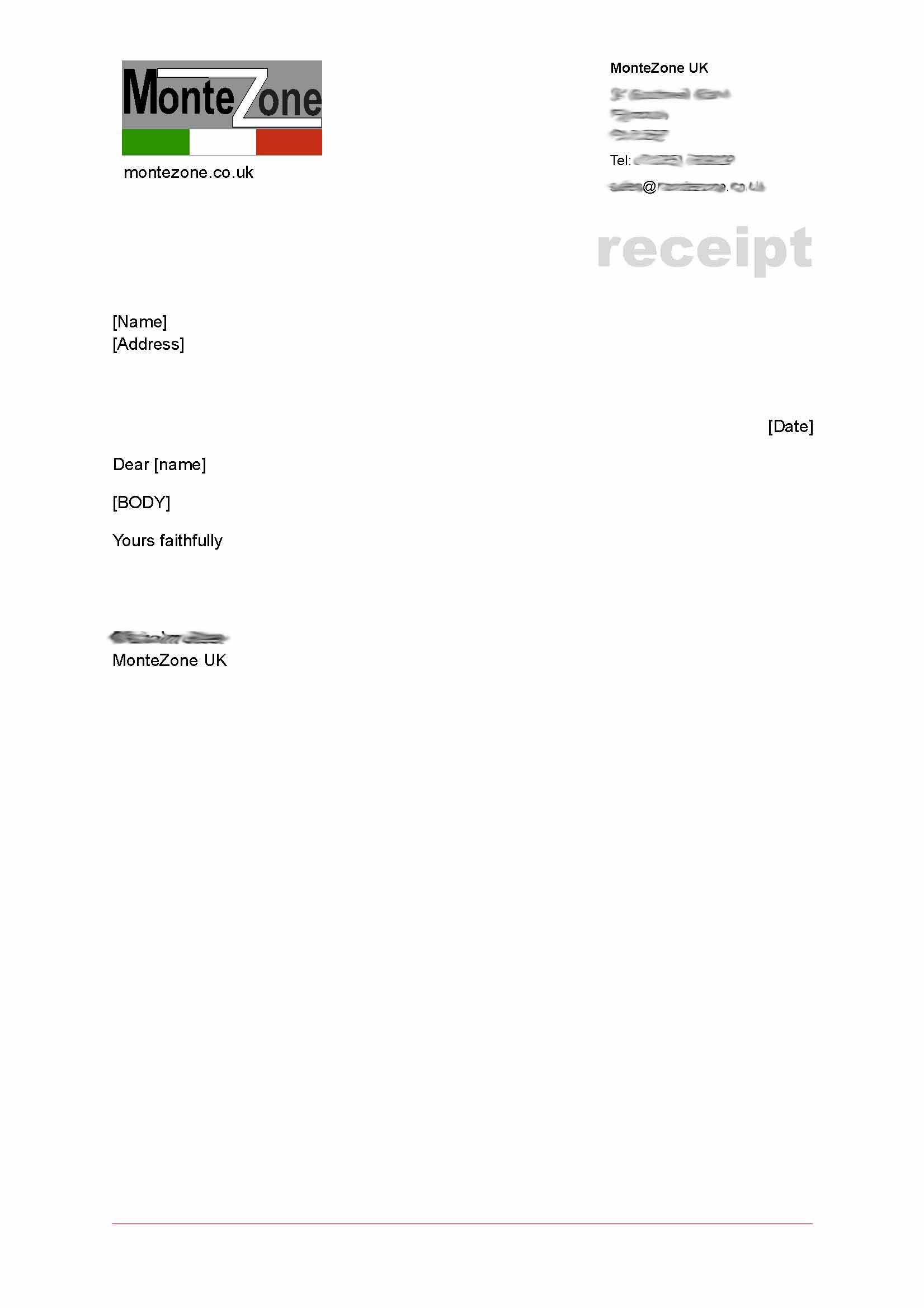 Montezone UK stationery (receipt)