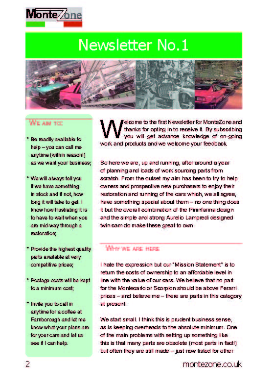 Montezone UK Newsletter 1 first page