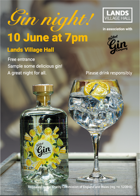 Lands Village Hall gin night A5 flyer design and print