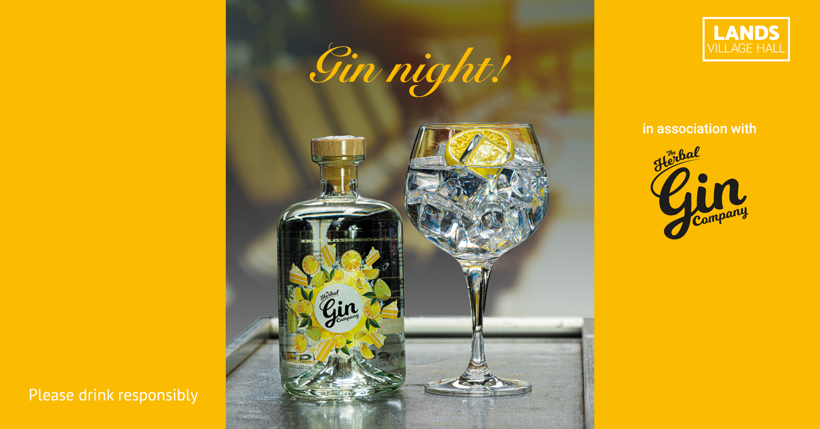 Lands Village Hall gin night Facebook event cover design